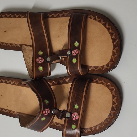 Mexican Hand Tooled Brown leather upper and insole  slippers in size 7 - Picture 6 of 9